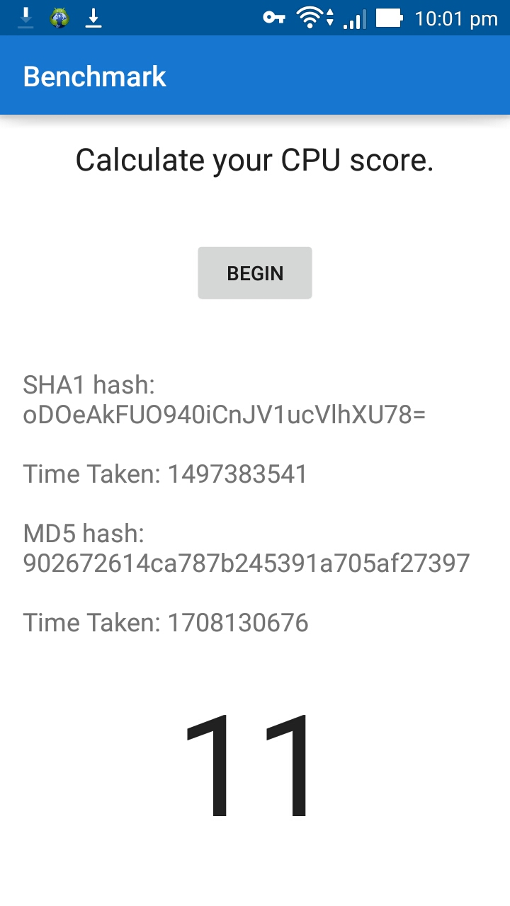 Detailed benchmark results showing performance metrics and scores